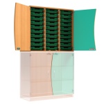 Wellentüren-Aufsatzschrank, 91 cm hoch, 105x50 cm (B/T), Tür rechts aquagrün, 